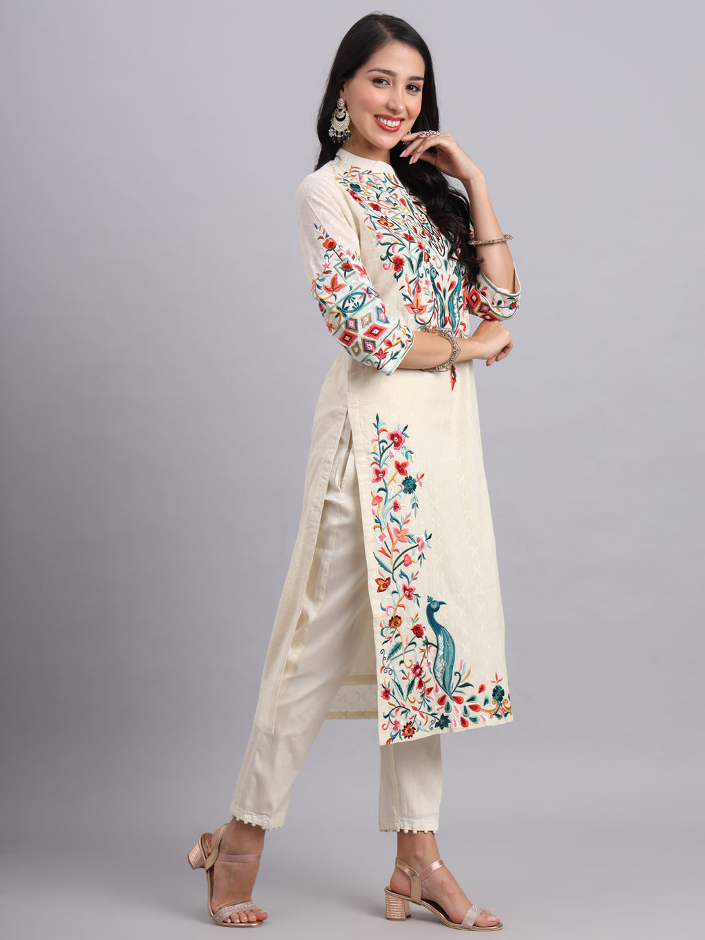 Peacock Embroidered Kurta Set for Women – Elegant by Shabreen