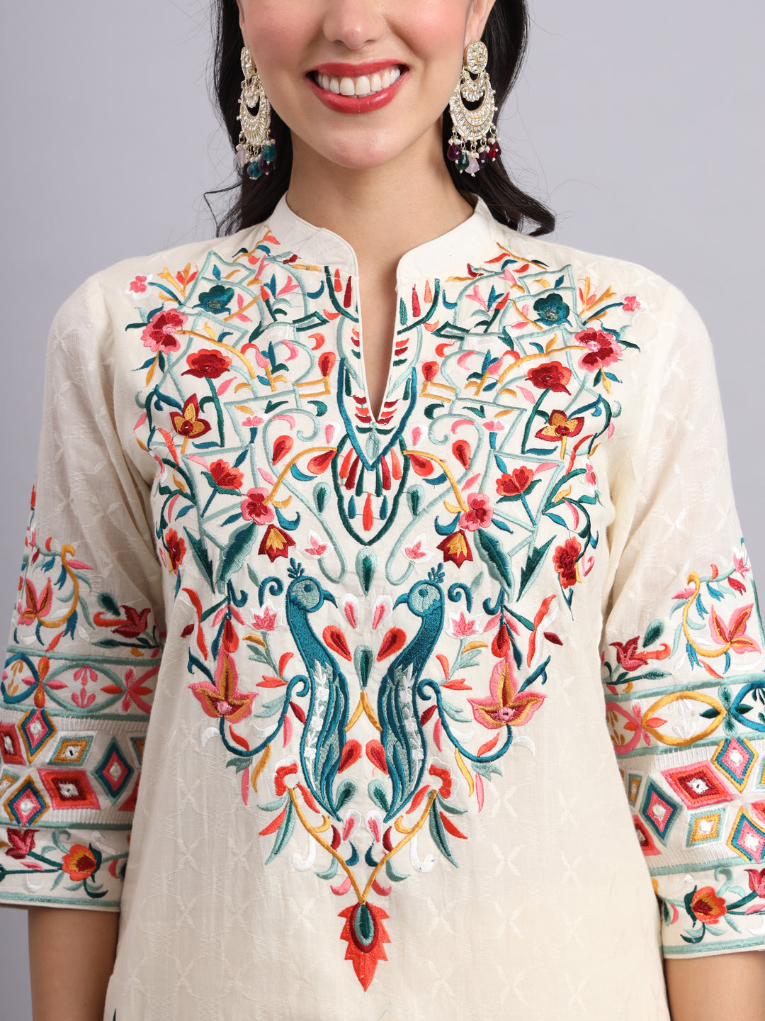 Peacock Embroidered Kurta Set for Women – Elegant by Shabreen