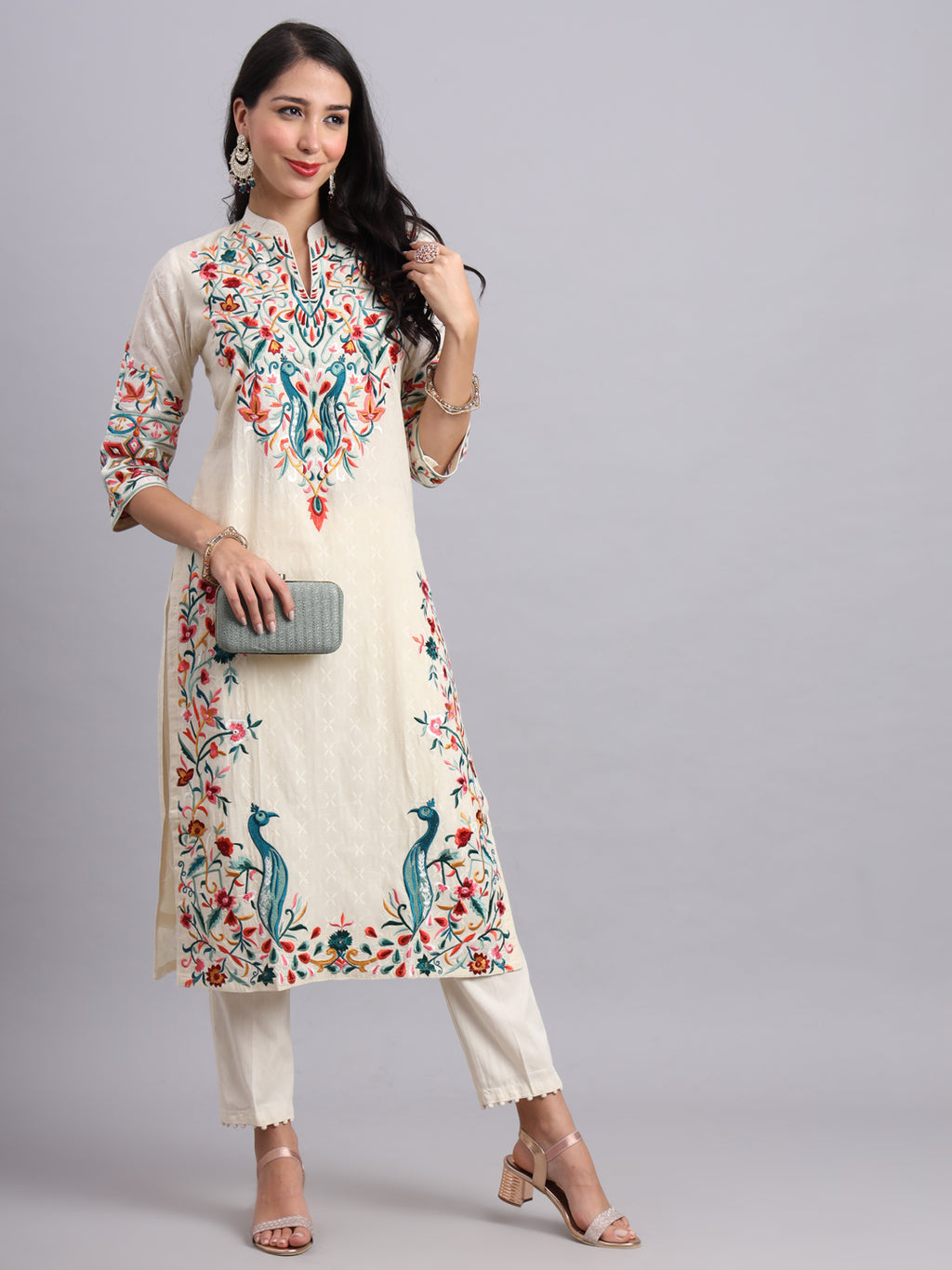 Peacock Embroidered Kurta Set for Women – Elegant by Shabreen