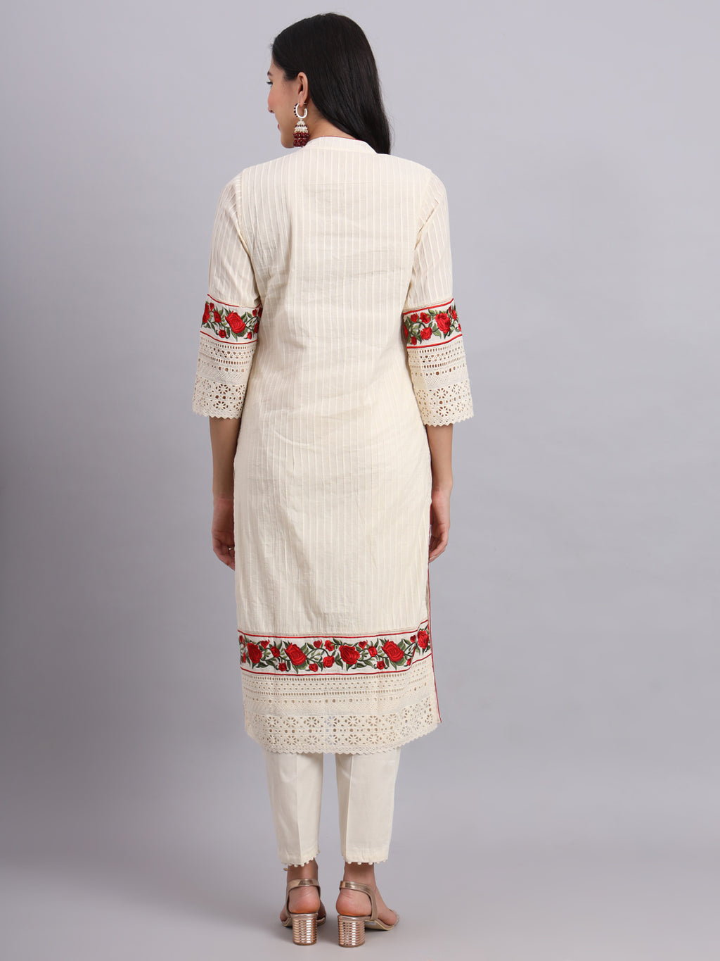 Graceful Ivory Rose Embroidery Handcrafted Kurta