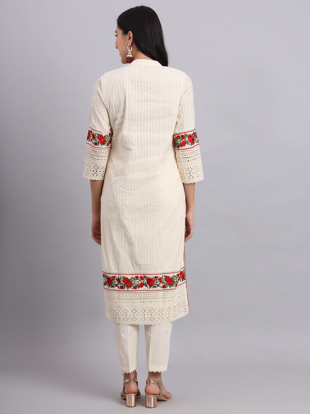Graceful Ivory Rose Embroidery Handcrafted Kurta