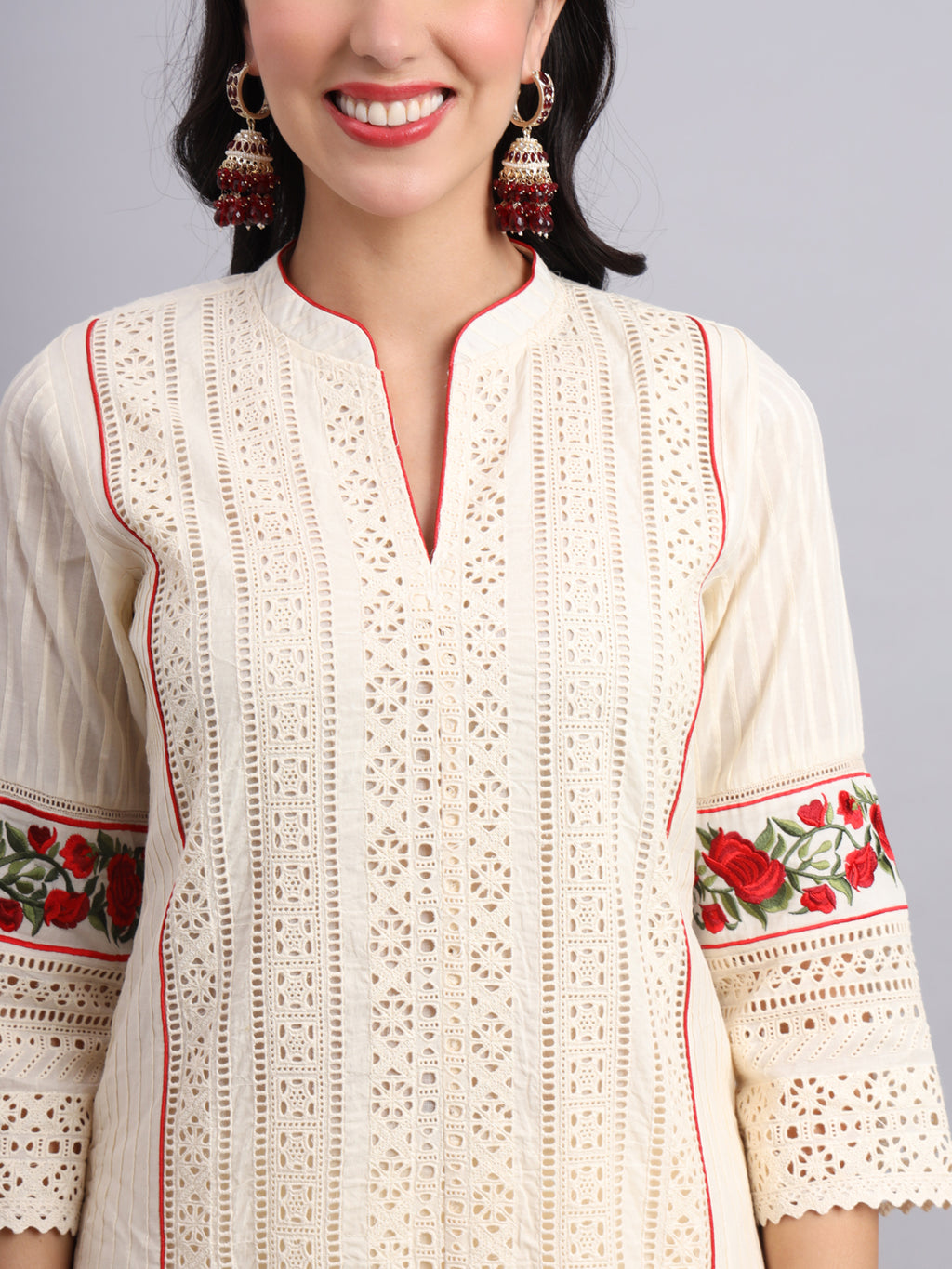 Graceful Ivory Rose Embroidery Handcrafted Kurta