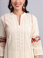 Graceful Ivory Rose Embroidery Handcrafted Kurta