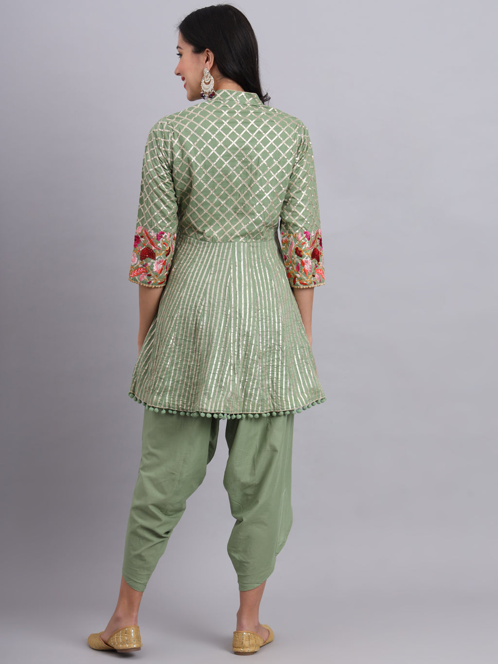 Gota Short Green Angrakha Kurta Set – Women’s Traditional Festive & Wedding Wear
