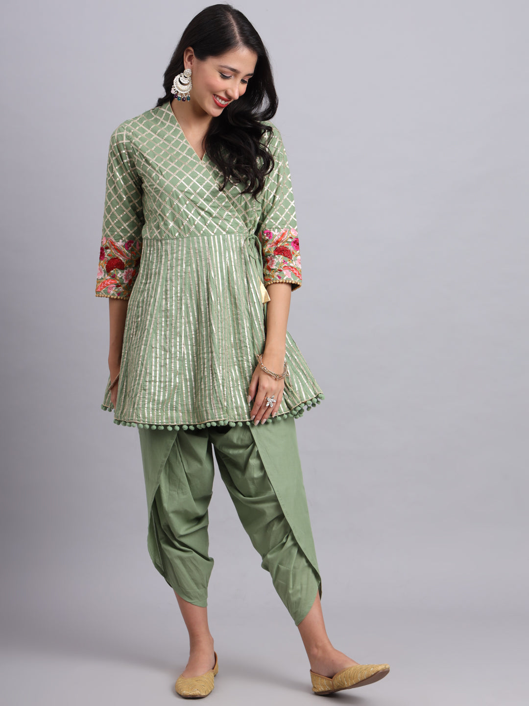 Gota Short Green Angrakha Kurta Set – Women’s Traditional Festive & Wedding Wear