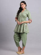Gota Short Green Angrakha Kurta Set – Women’s Traditional Festive & Wedding Wear