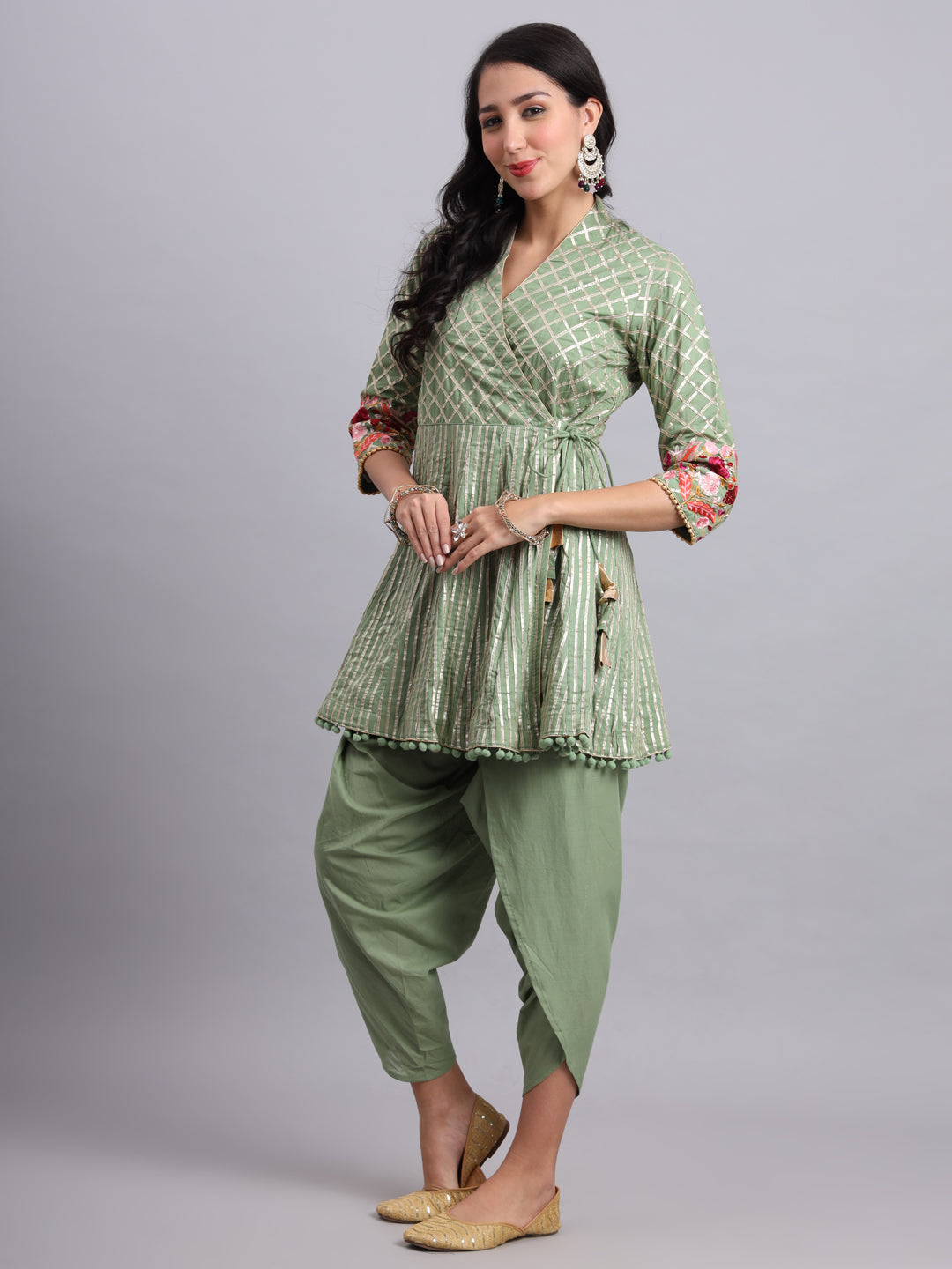 Gota Short Green Angrakha Kurta Set – Women’s Traditional Festive & Wedding Wear