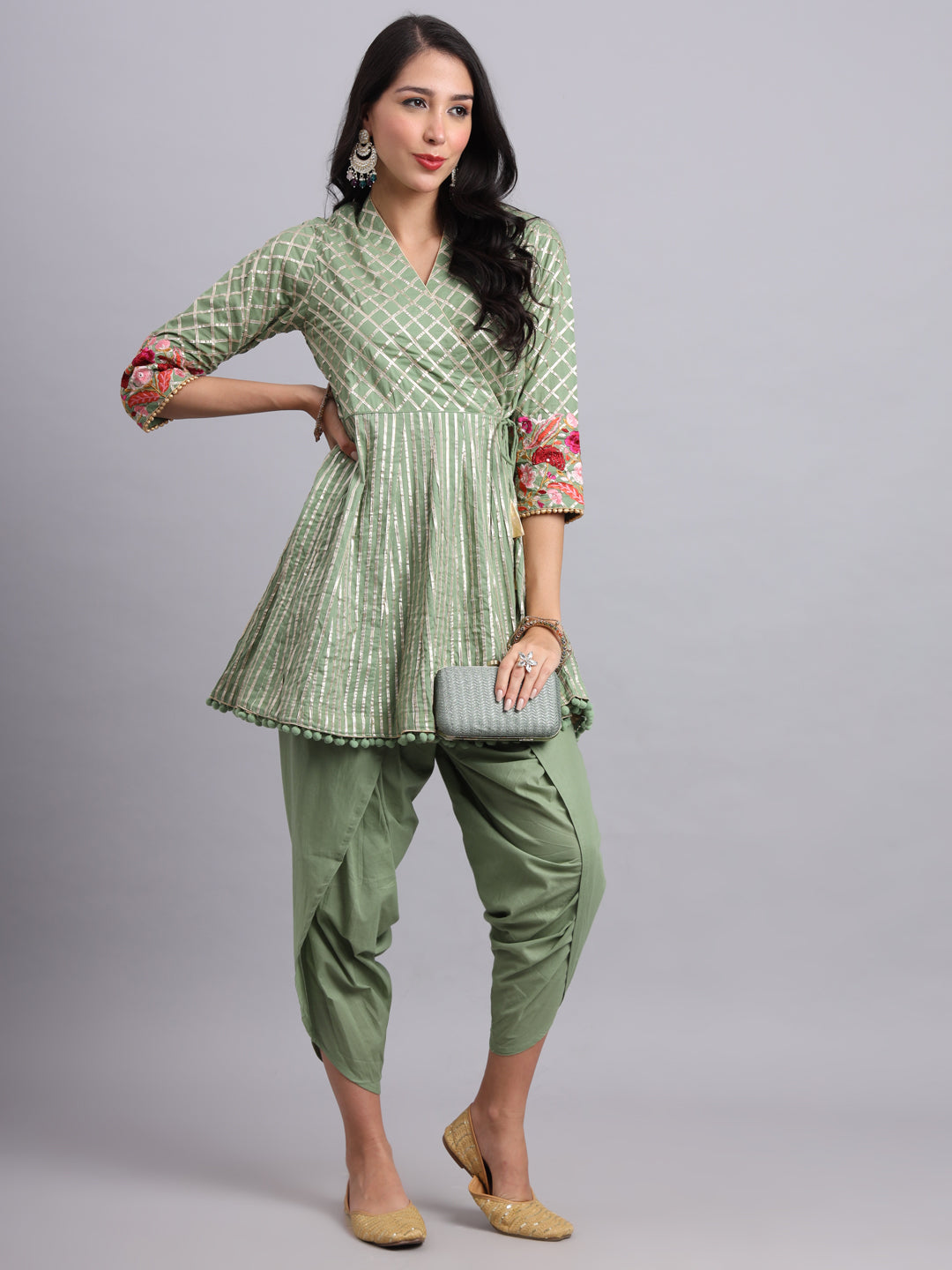 Gota Short Green Angrakha Kurta Set – Women’s Traditional Festive & Wedding Wear