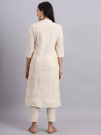 Ivory Kurta with Red Embroidery & Pants – Elegant Ethnic Wear