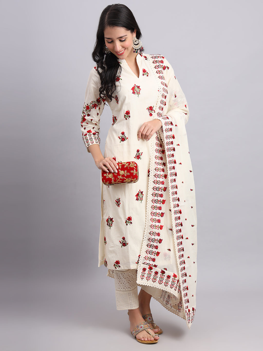 Charming Rose Embroidery Kurta and Dupatta Set by Shabreen