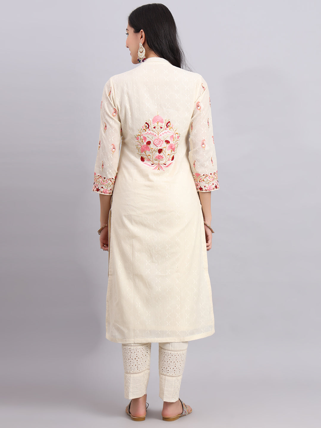 Ambi Red Blossom Floral Embroidered Kurta Set for Women