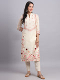 Ambi Red Blossom Floral Embroidered Kurta Set for Women