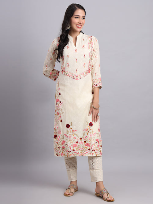 Ambi Red Blossom Floral Embroidered Kurta Set for Women