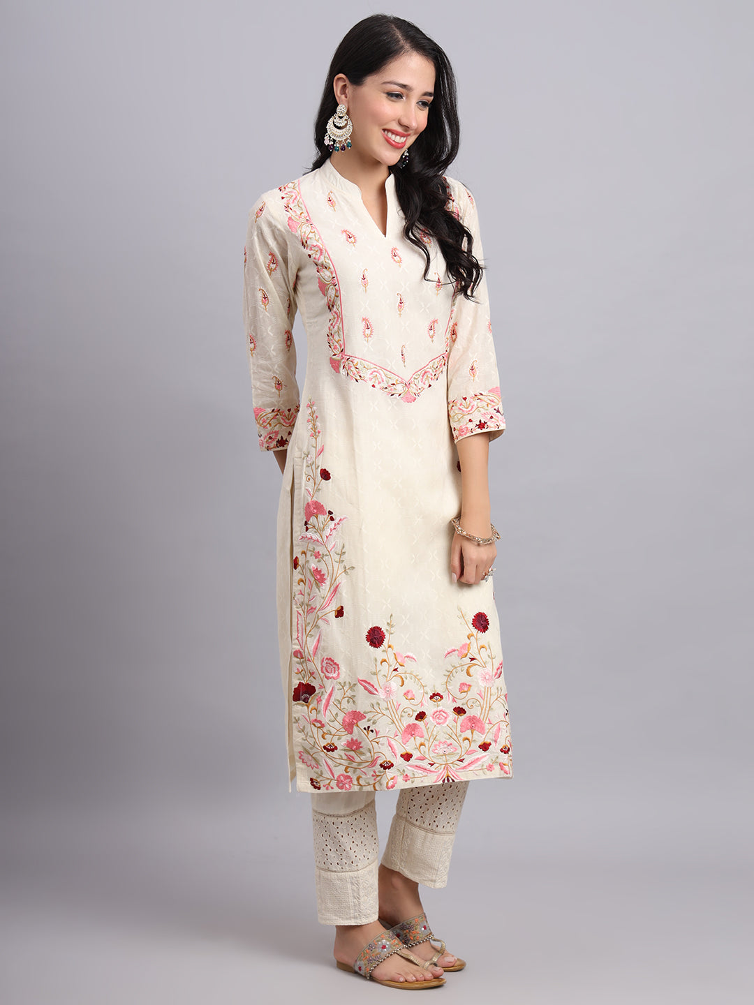 Ambi Red Blossom Floral Embroidered Kurta Set for Women