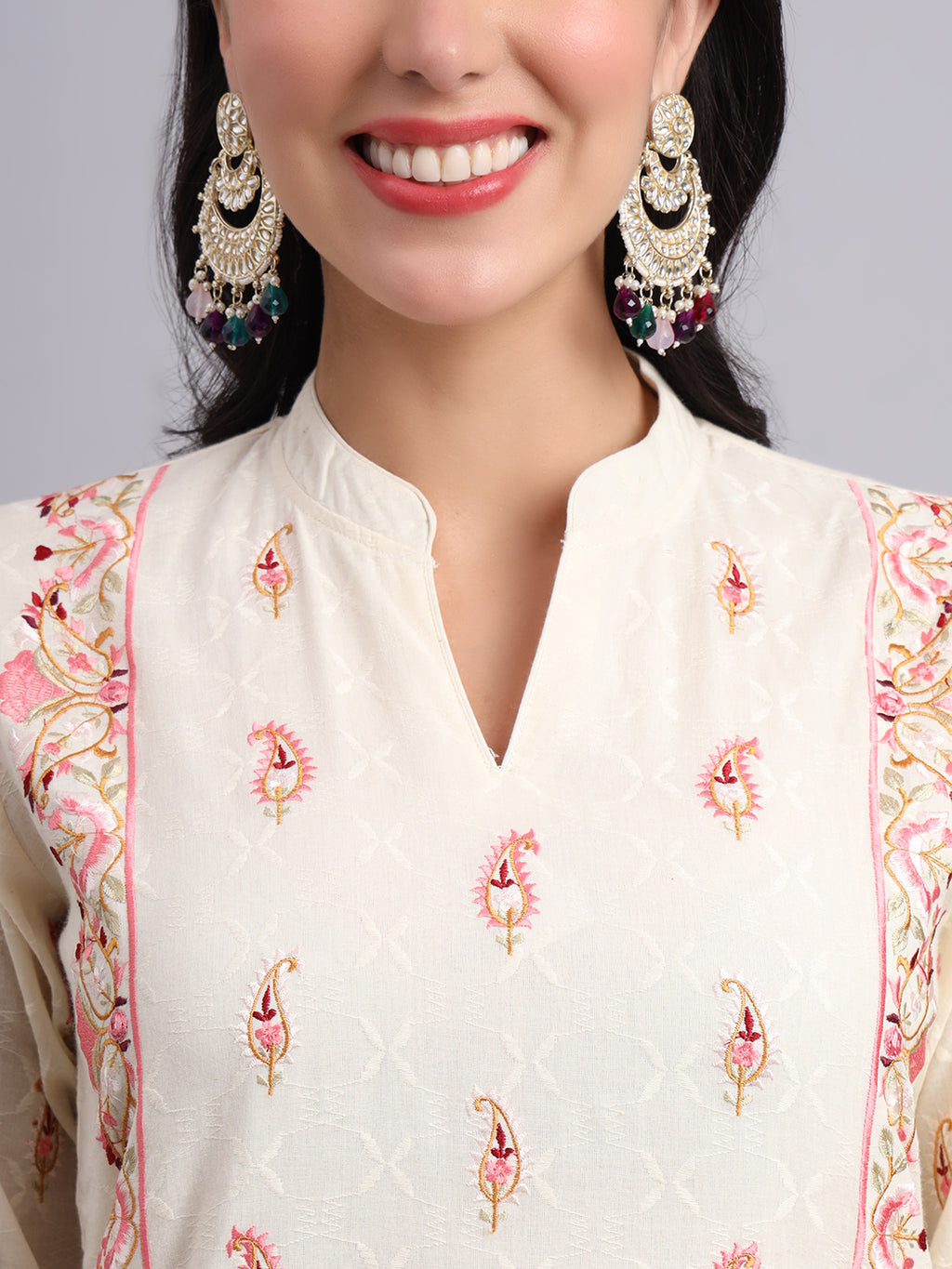 Ambi Red Blossom Floral Embroidered Kurta Set for Women