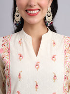 Ambi Red Blossom Floral Embroidered Kurta Set for Women