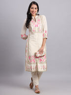 Floral Embroidered Kurta Set – Elegant Pink Floral Design