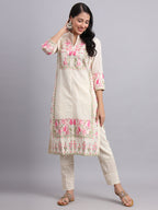 Floral Embroidered Kurta Set – Elegant Pink Floral Design