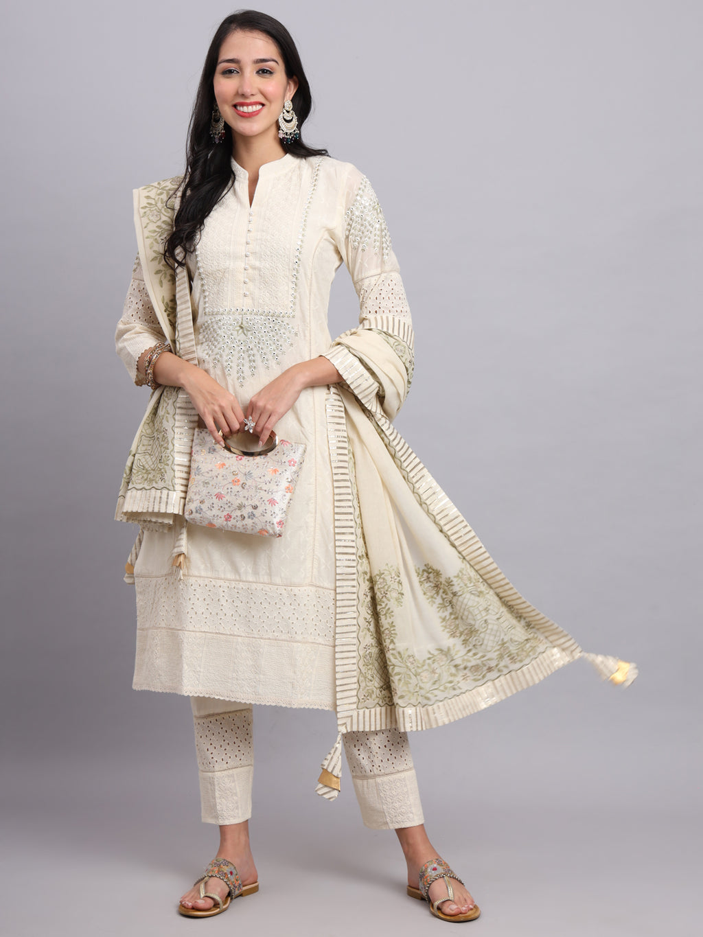 Blue Blossom Embroidered Kashmeeri Kurta Set for Women