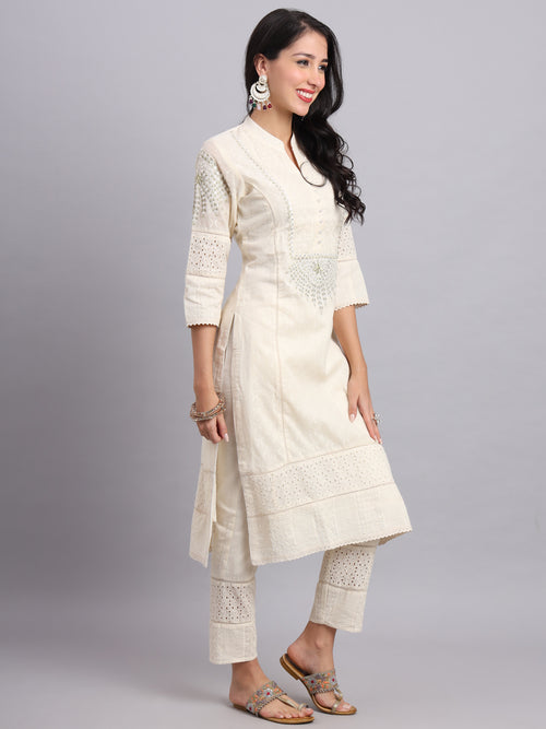 Blue Blossom Embroidered Kashmeeri Kurta Set for Women