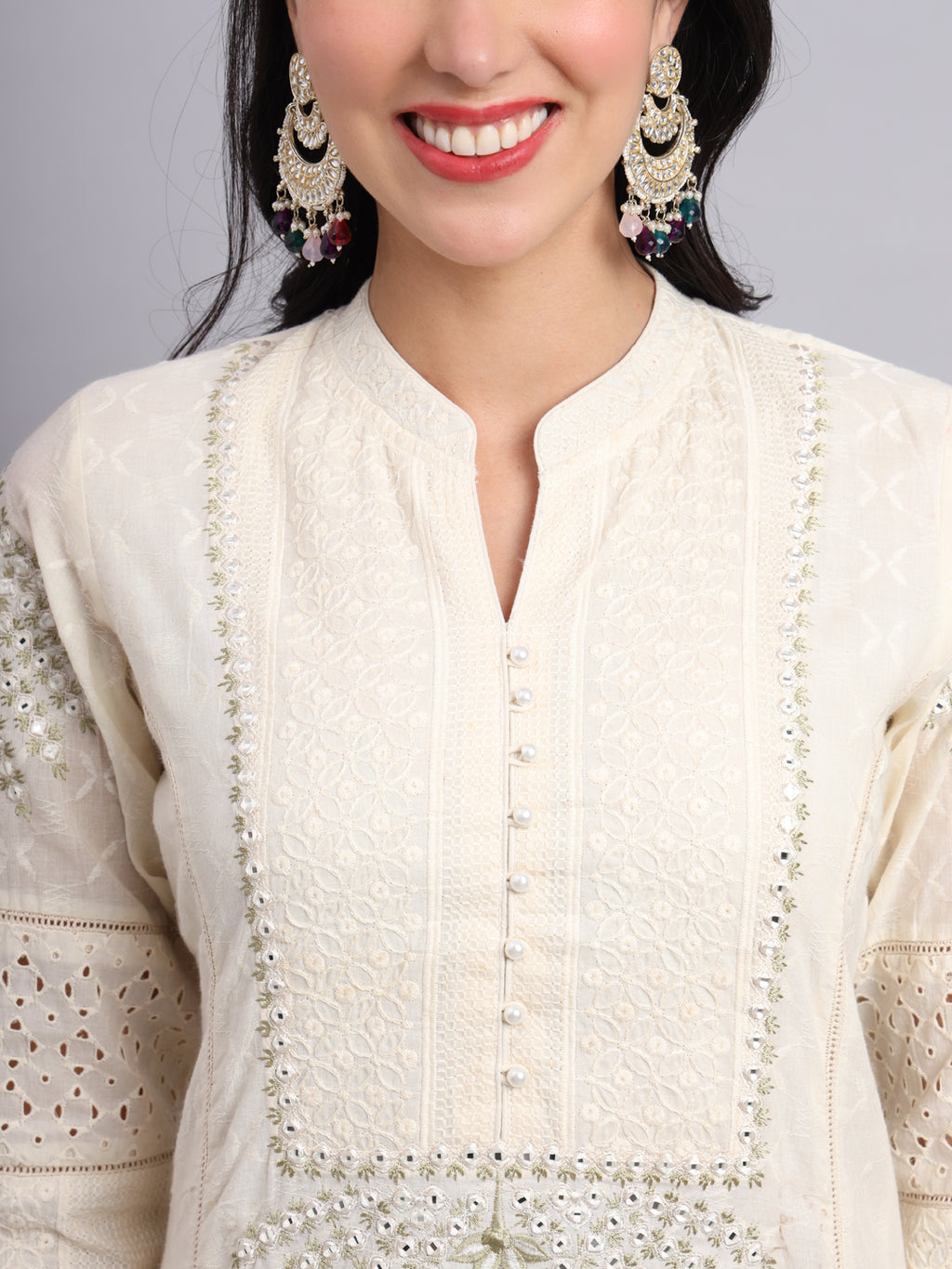 Blue Blossom Embroidered Kashmeeri Kurta Set for Women