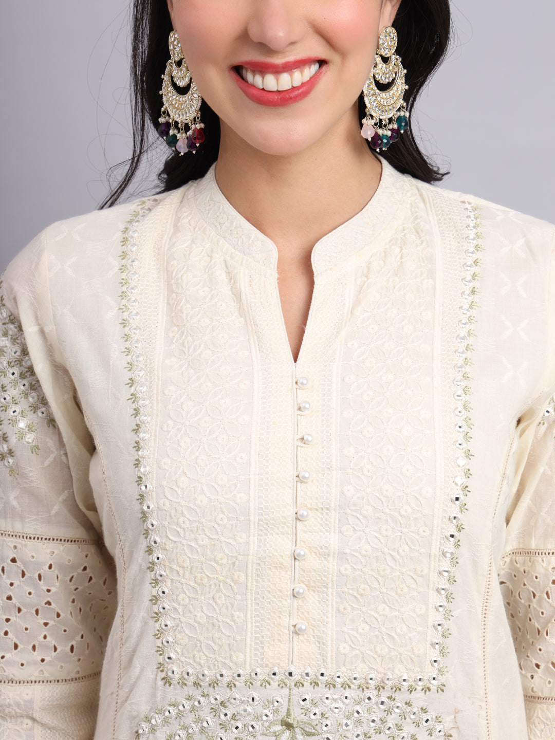 Blue Blossom Embroidered Kashmeeri Kurta Set for Women