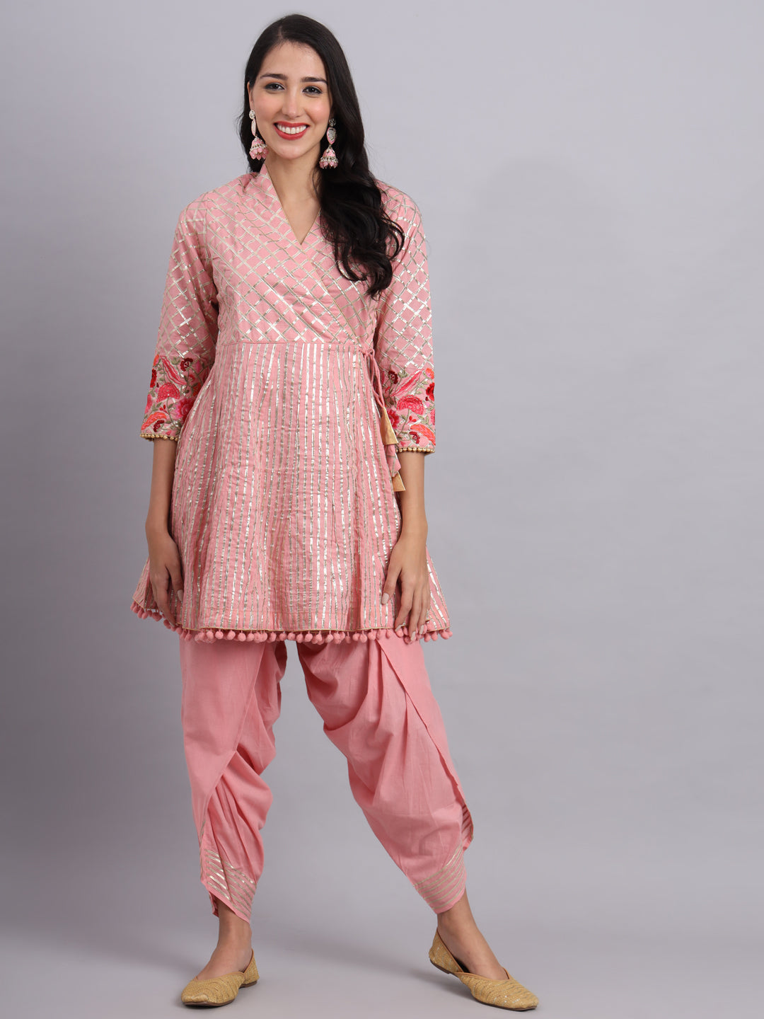 Peach Gota Short Angrakha Kurta – Festive Ethnic Outfit for Women