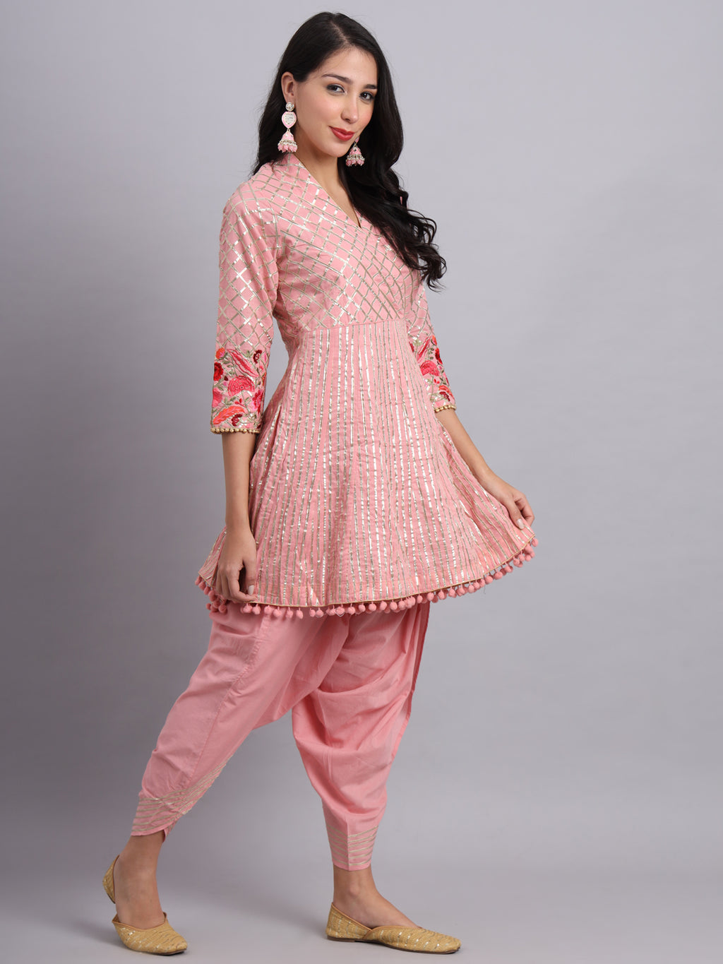 Peach Gota Short Angrakha Kurta – Festive Ethnic Outfit for Women