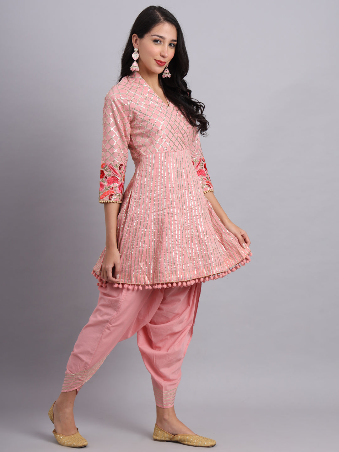 Peach Gota Short Angrakha Kurta – Festive Ethnic Outfit for Women