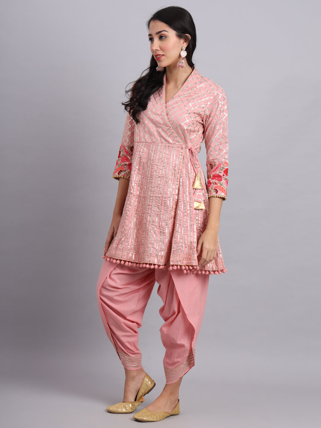 Peach Gota Short Angrakha Kurta – Festive Ethnic Outfit for Women