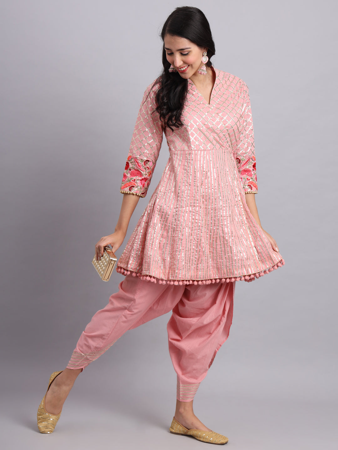 Peach Gota Short Angrakha Kurta – Festive Ethnic Outfit for Women