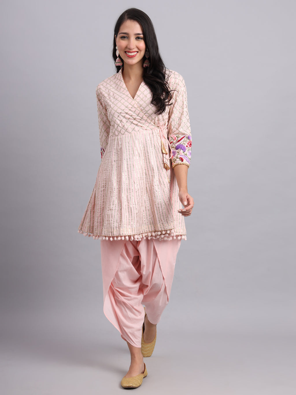 Baby Pink Gota Work Angrakha Kurta Set – Elegant Women’s Party & Wedding Wear