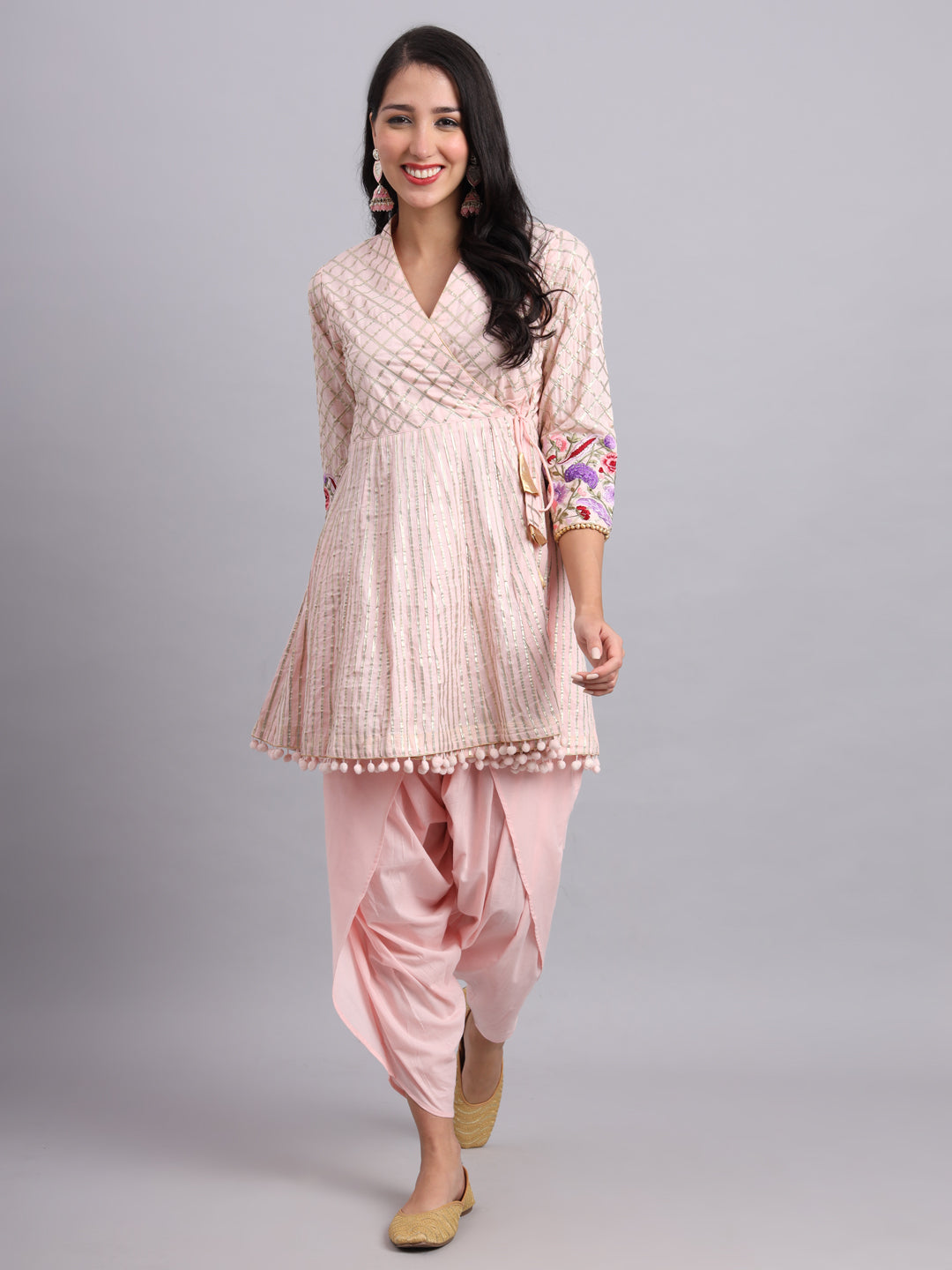 Baby Pink Gota Work Angrakha Kurta Set – Elegant Women’s Party & Wedding Wear
