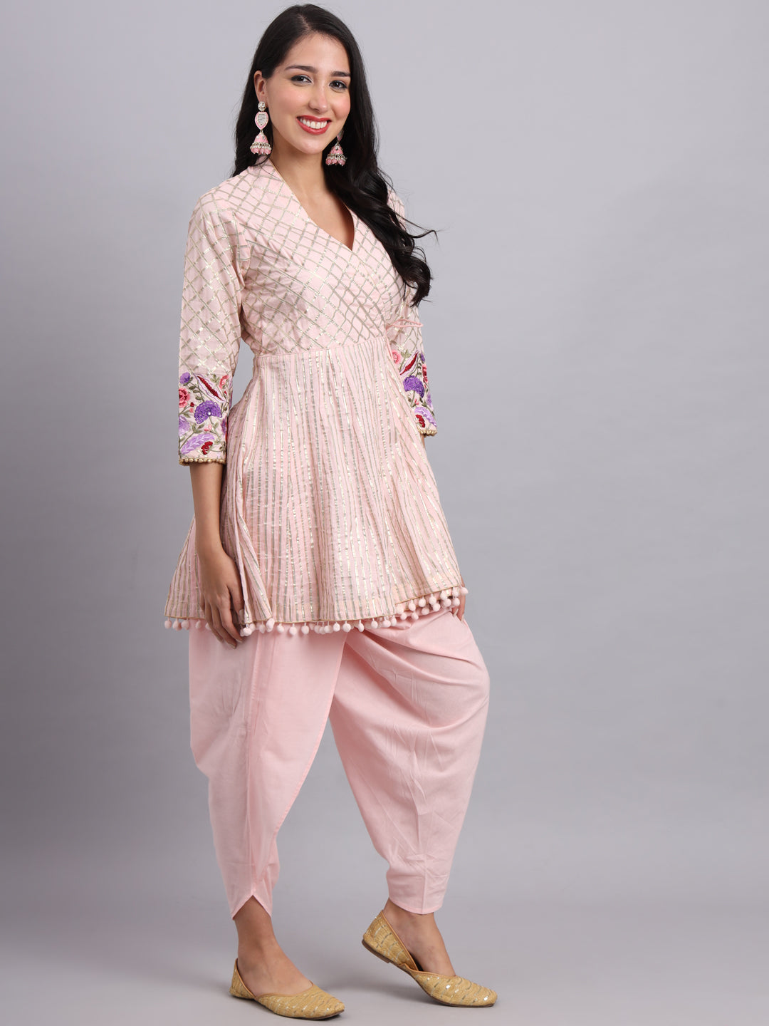 Baby Pink Gota Work Angrakha Kurta Set – Elegant Women’s Party & Wedding Wear