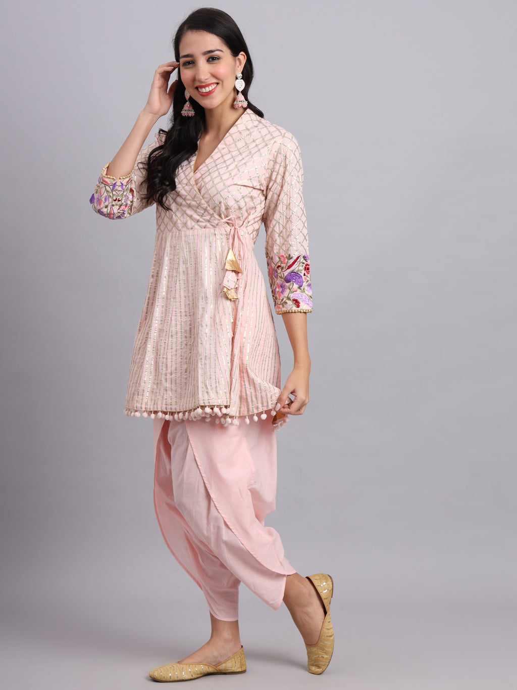 Baby Pink Gota Work Angrakha Kurta Set – Elegant Women’s Party & Wedding Wear