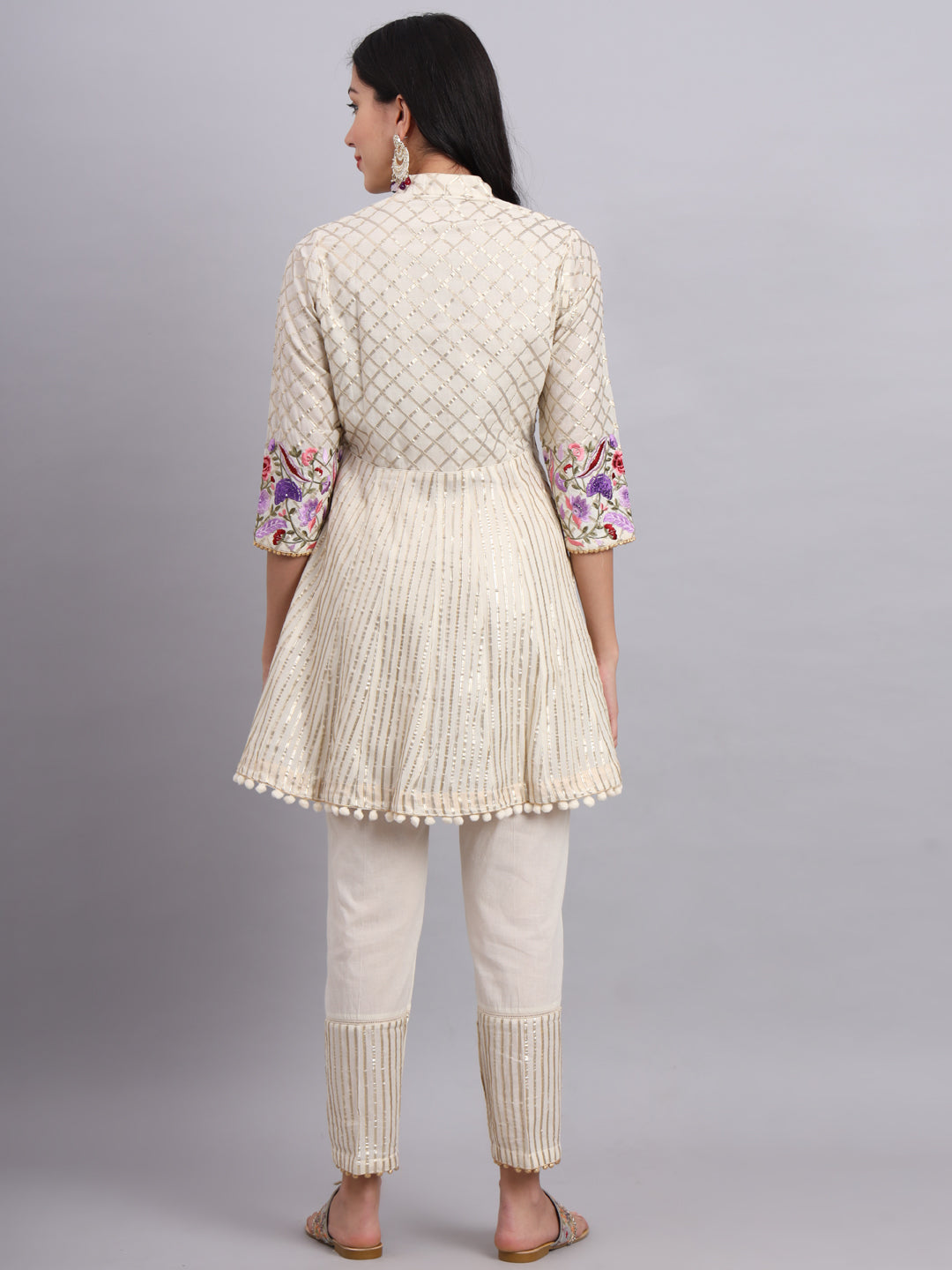 Moonlight Bloom White Gota Patti Angrakha – Ethnic Wear for Women