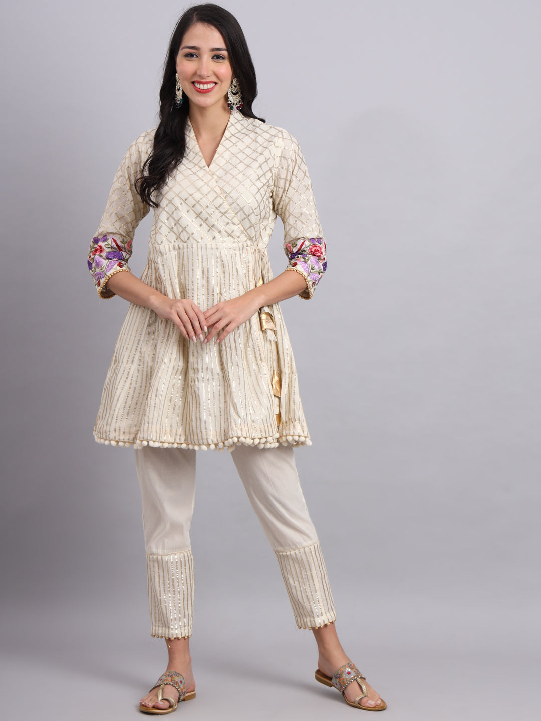 Moonlight Bloom White Gota Patti Angrakha – Ethnic Wear for Women