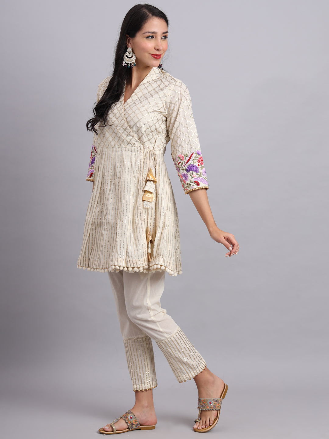 Moonlight Bloom White Gota Patti Angrakha – Ethnic Wear for Women
