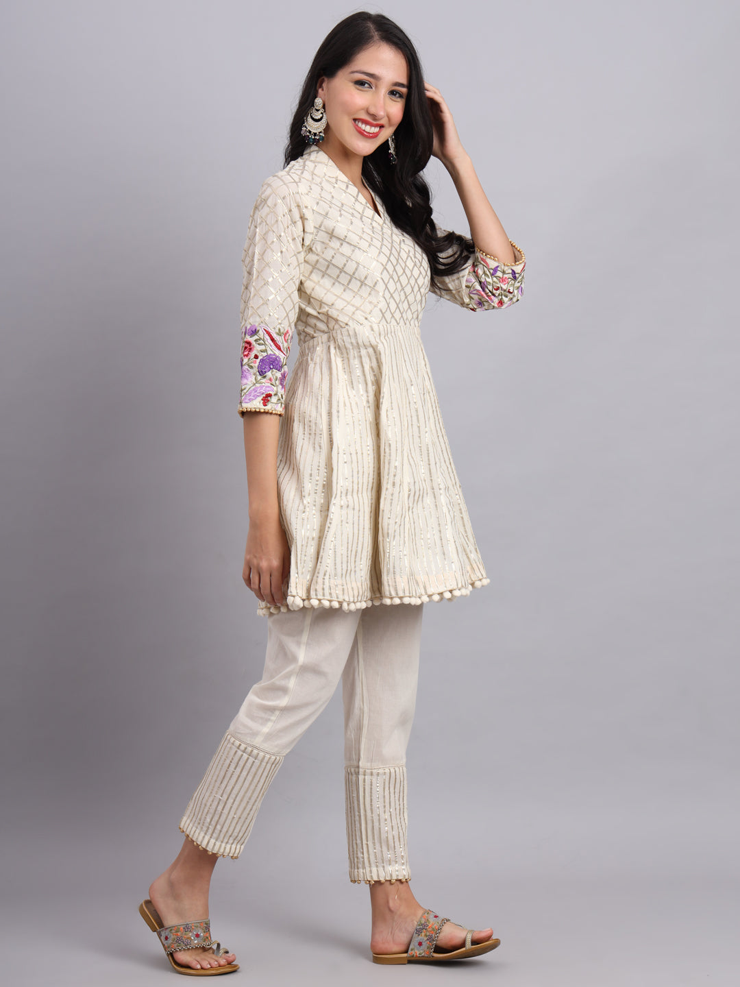 Moonlight Bloom White Gota Patti Angrakha – Ethnic Wear for Women