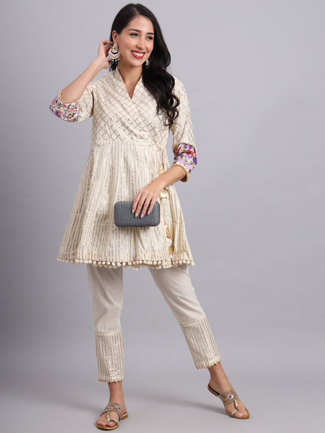 Moonlight Bloom White Gota Patti Angrakha – Ethnic Wear for Women