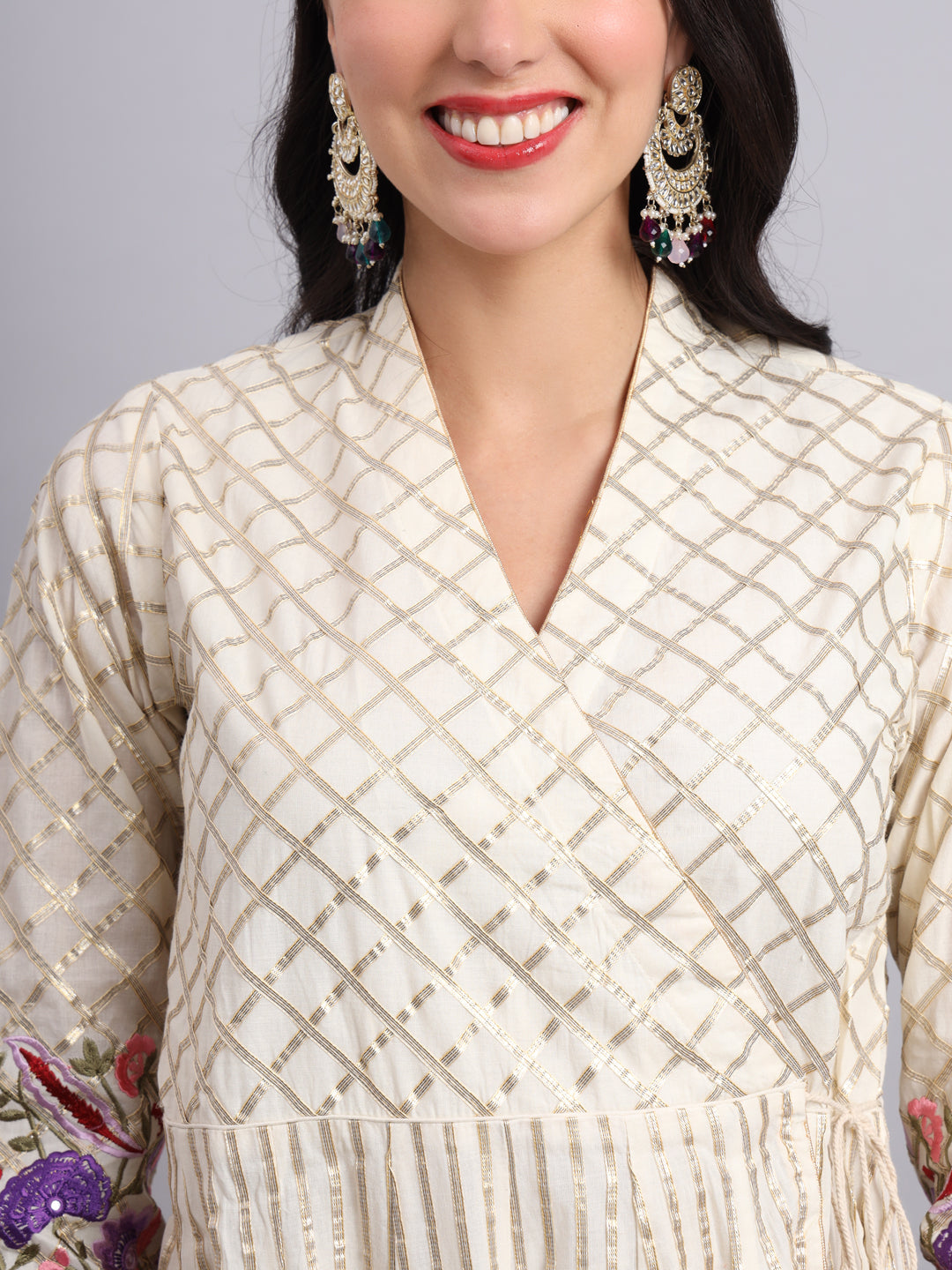 Moonlight Bloom White Gota Patti Angrakha – Ethnic Wear for Women