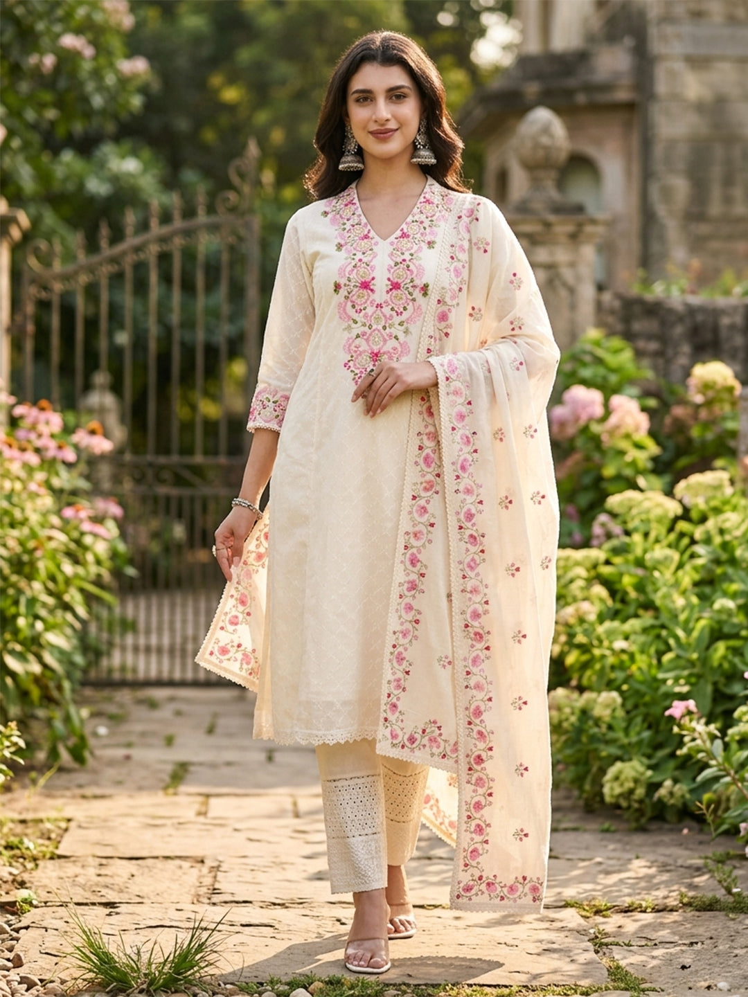 Kareena Kurta 3-Piece Set with Parsi Embroidery