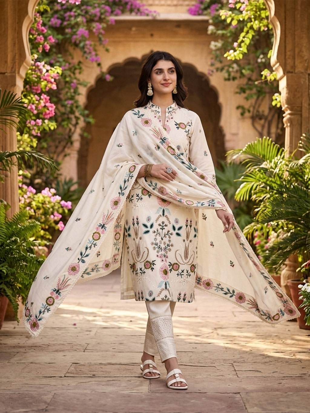 Zoya Parsi Embroidered Cotton Kurta Set with Dupatta