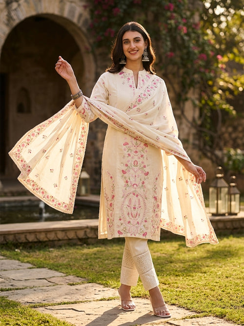 Ambi Cotton Kurta Set with Delicate Parsi Embroidery