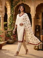 Rose Kurta 3-Piece Set – Floral Elegance in Pure Cotton