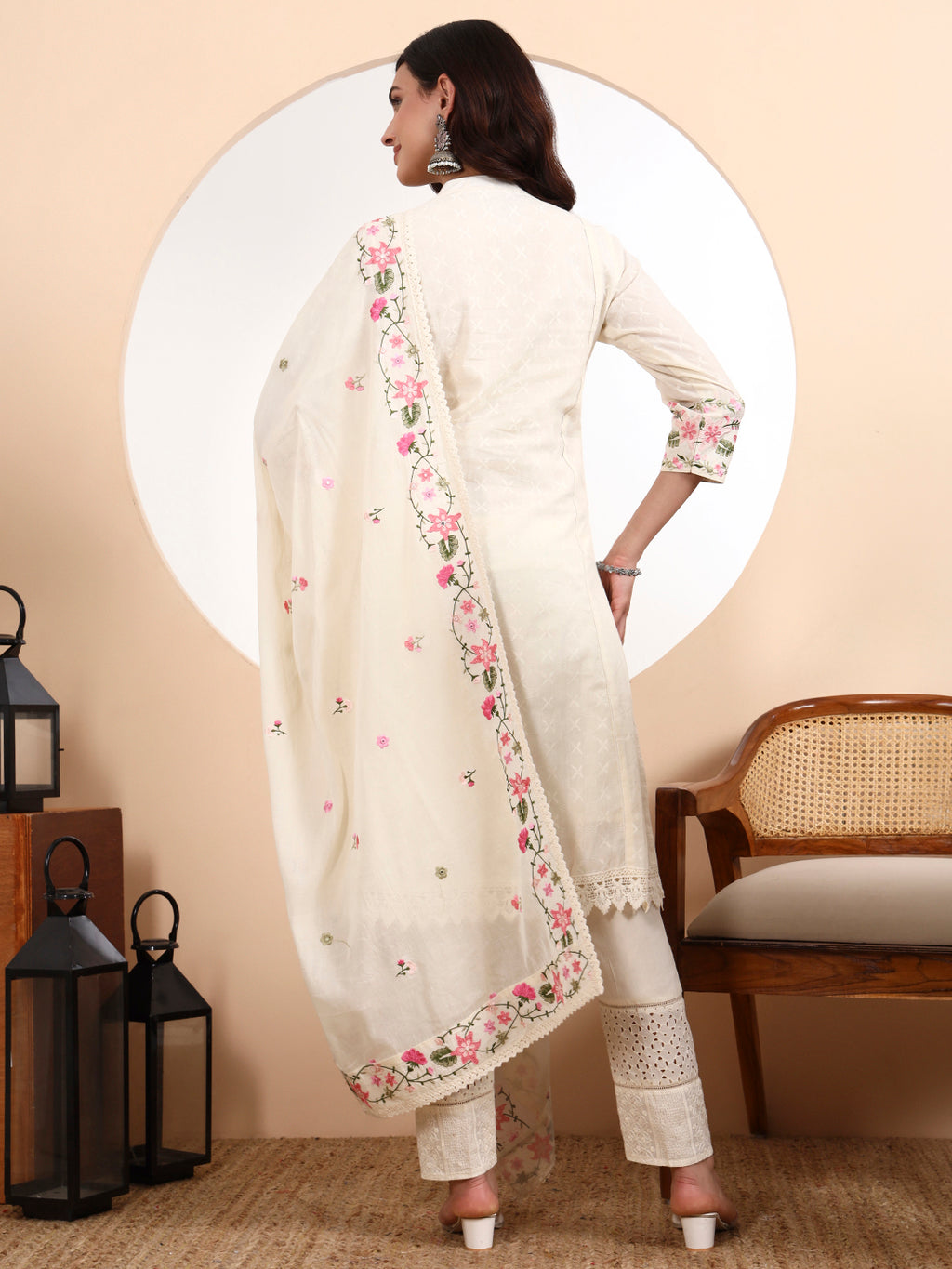 Kali Kurta 3-Piece Set with Parsi Embroidery