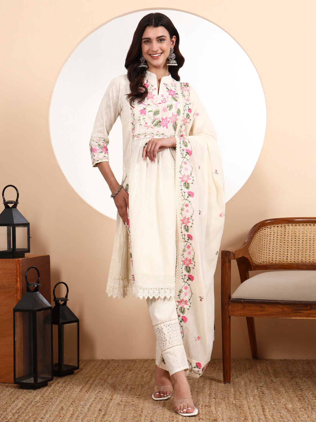 Kali Kurta 3-Piece Set with Parsi Embroidery