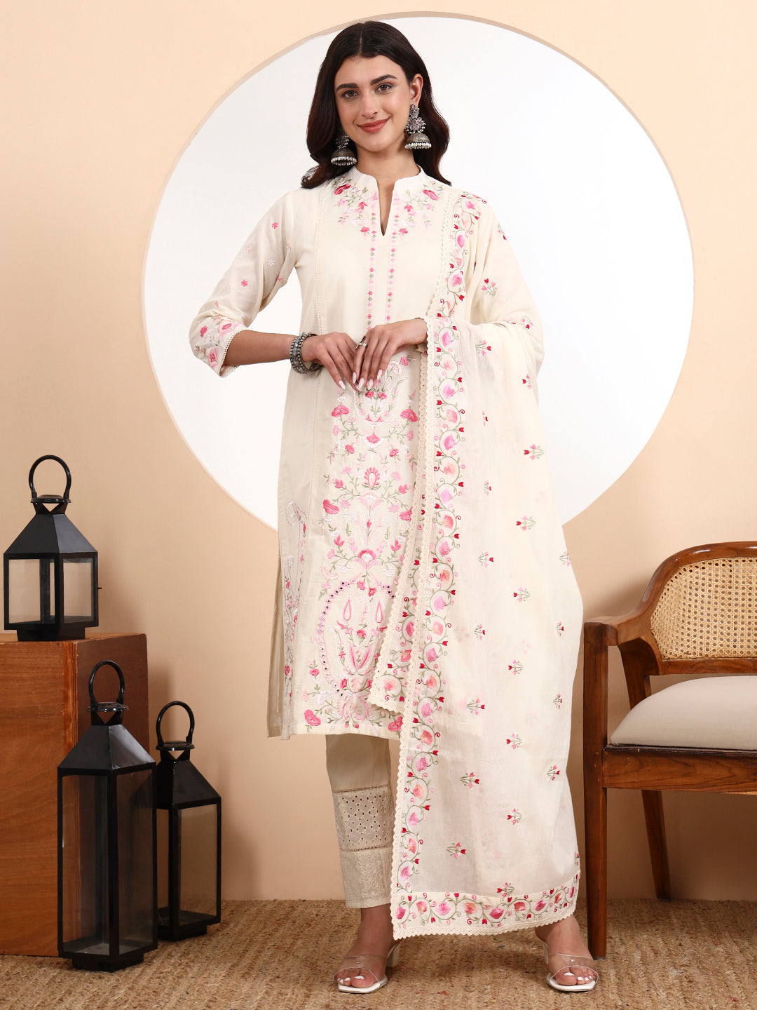Ambi Cotton Kurta Set with Delicate Parsi Embroidery