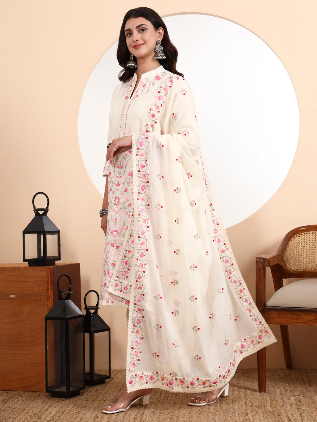 Ambi Cotton Kurta Set with Delicate Parsi Embroidery