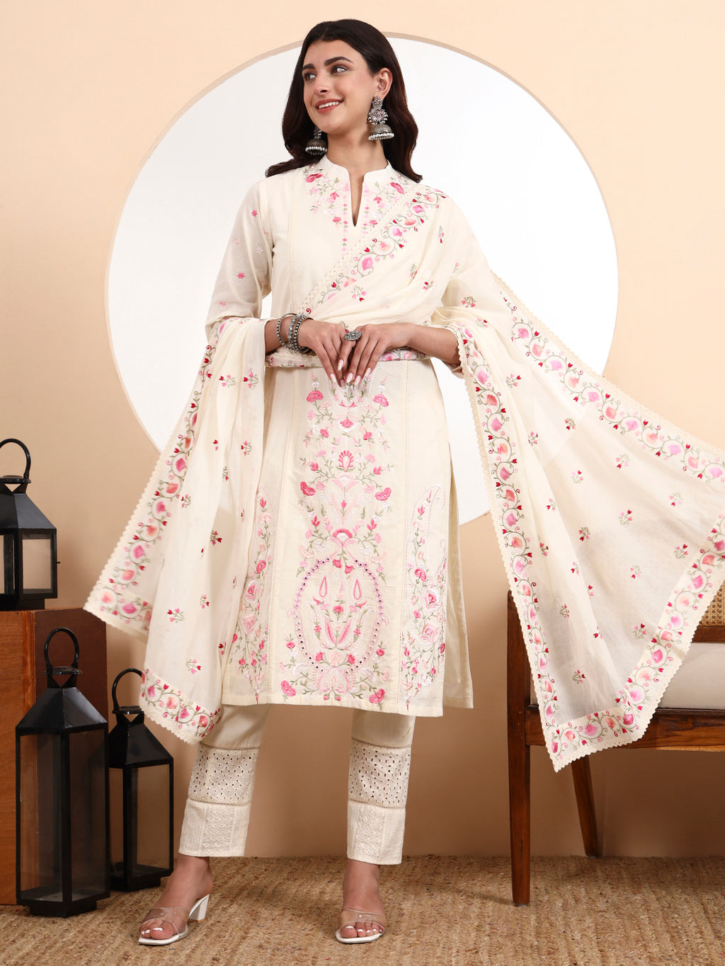 Ambi Cotton Kurta Set with Delicate Parsi Embroidery